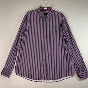 Bugatchi Uomo XXL Shaped Fit Purple Striped Button Up Casual Dress Shirt Cotton